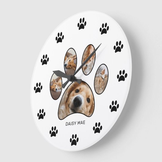 ペット好きかわいいポープリント名写真コラージュ ラージ壁時計 (傾斜)