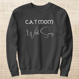 ペット好きな白い猫のママのためのグレーTシャツ スウェットシャツ