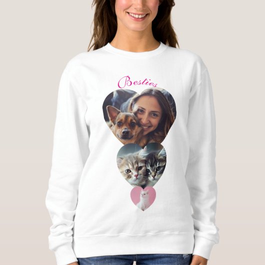 ペット好きのためのカスタマイズ可能なハート形の写真 スウェットシャツ (正面)