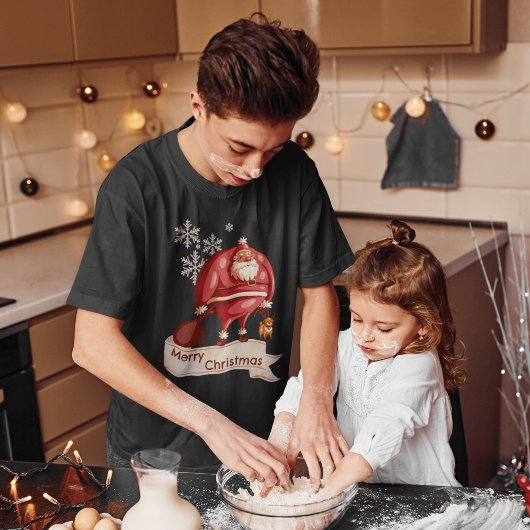 ペット好きのクリスマススペシャル：レッドサンタ&ドッグ Tシャツ