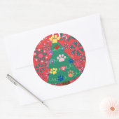 ペット好きクリスマスツリーとポーズレッド ラウンドシール (封筒)