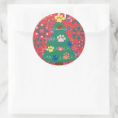 ペット好きクリスマスツリーとポーズレッド ラウンドシール (バッグ)