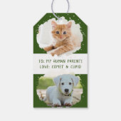 ペット好パーソナライズされたき2枚の写真グリーンクリスマス ギフトタグ (裏面)