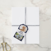 ペット好パーソナライズされたき2枚の写真ブルークリスマス ギフトタグ (より糸付き)