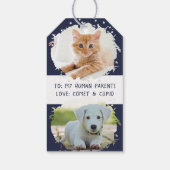 ペット好パーソナライズされたき2枚の写真ブルークリスマス ギフトタグ (裏面)