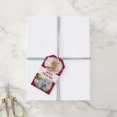 ペット好パーソナライズされたき2枚の写真レッドクリスマス ギフトタグ (より糸付き)