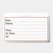 ペット専用の緊急カード バッジ (裏面)