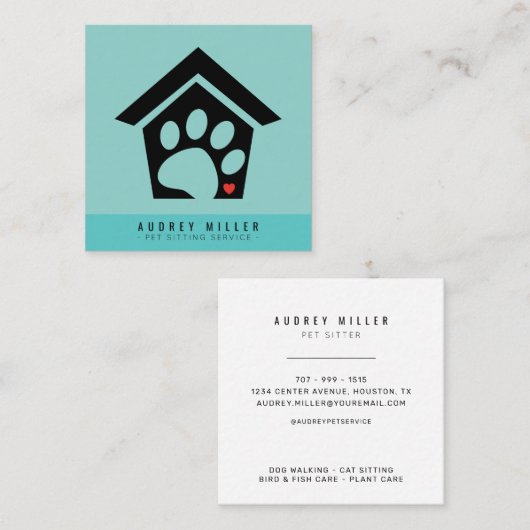 ペット居座りサービスペットケアスクエアビジネスカード スクエア名刺 (正面/裏面)