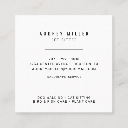 ペット居座りサービスペットケアスクエアビジネスカード スクエア名刺 (裏面)