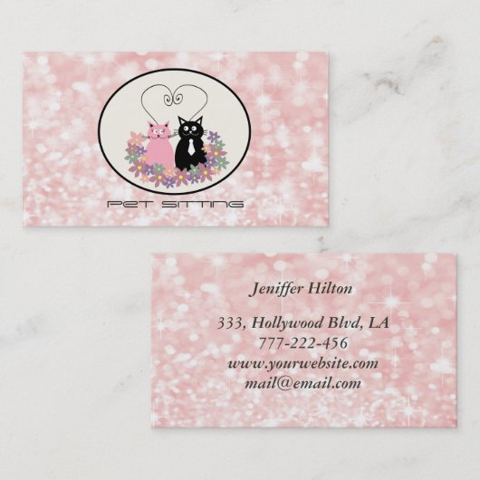 ペット座っおもしろいたフローラ猫がキラキラする《写真》ぼけ味 名刺 (正面/裏面)