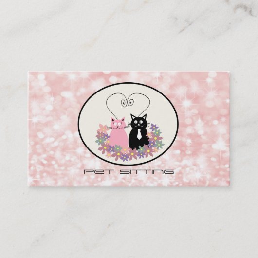 ペット座っおもしろいたフローラ猫がキラキラする《写真》ぼけ味 名刺 (正面)