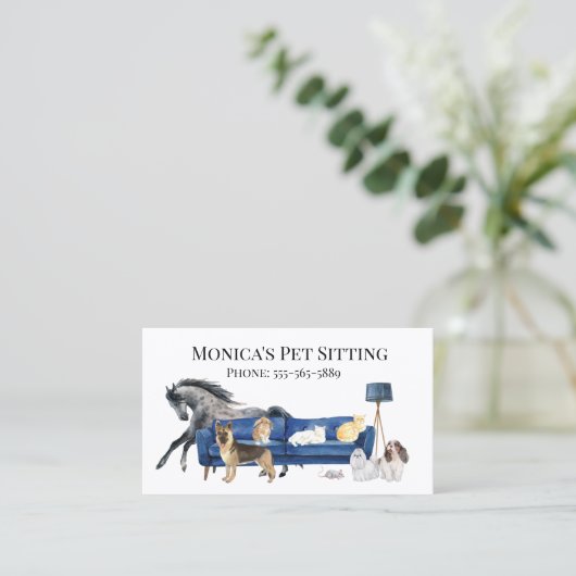 ペット座っている犬の猫のトレーニング水の色のペット馬 名刺 (スタンド正面)