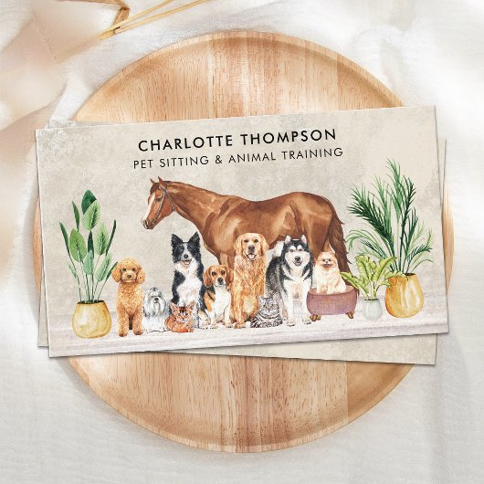 ペット座っている犬の猫の馬ボホウォーターの動物の色 名刺