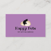 ペット座ってかわいい犬と猫のロゴペットケアパープル 名刺 (正面)