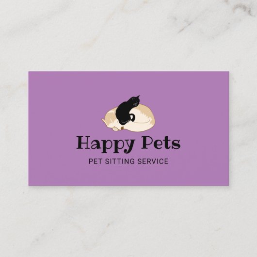 ペット座ってかわいい犬と猫のロゴペットケアパープル 名刺 (正面)