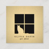 ペット座りサービスブラックと金ゴールドメタリックフェイク スクエア名刺 (正面)