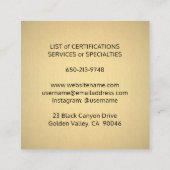 ペット座りサービスブラックと金ゴールドメタリックフェイク スクエア名刺 (裏面)