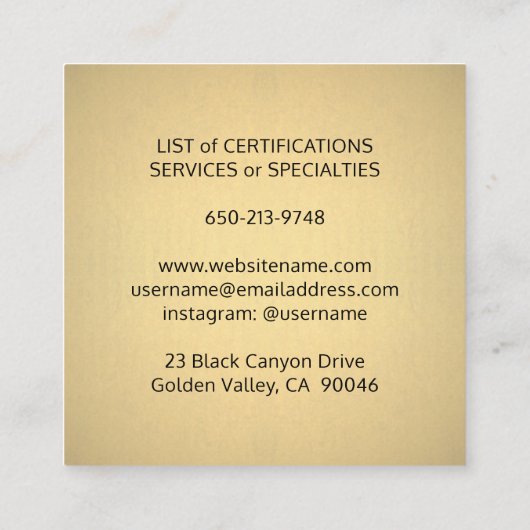 ペット座りサービスブラックと金ゴールドメタリックフェイク スクエア名刺 (裏面)