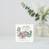 ペット座りサービス水色 スクエア名刺 (スタンド正面)