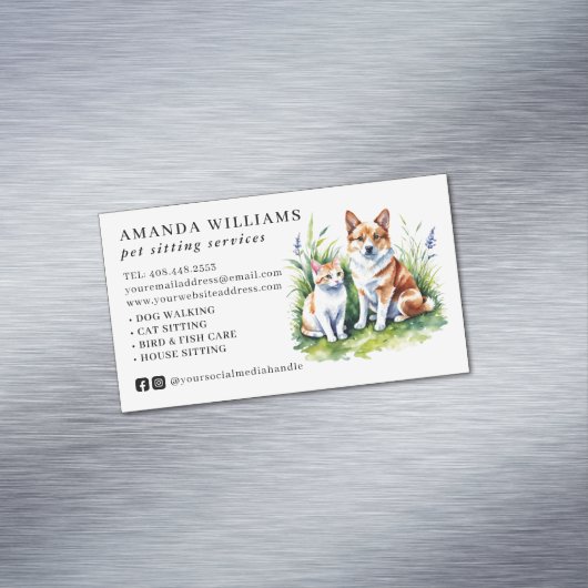 ペット座りサービス水色 マグネット名刺 (インサイチュ)