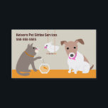 ペット座りサービス 名刺<br><div class="desc">犬、猫、鳥や魚を前面に置いたペットシッター用の名刺、背中連絡の情報。かわいいデザイン食べ物を与えと猫の魚と白いオウムが見ている。右はピンクの襟の犬。</div>