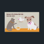 ペット座りサービス 名刺<br><div class="desc">犬、猫、鳥や魚を前面に置いたペットシッター用の名刺、背中連絡の情報。かわいいデザイン食べ物を与えと猫の魚と白いオウムが見ている。右はピンクの襟の犬。</div>