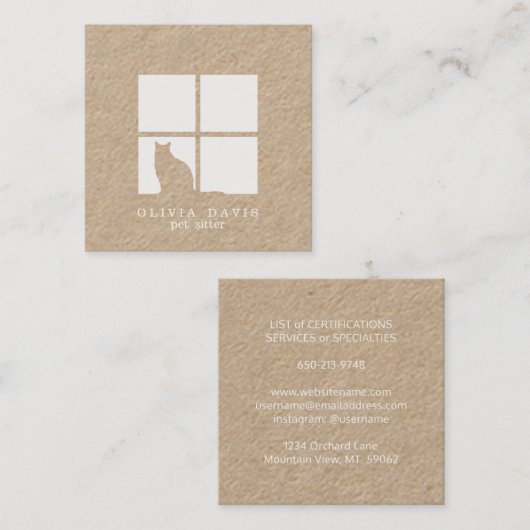 ペット座りトリマーサービスモダンクラユニークフト スクエア名刺 (正面/裏面)