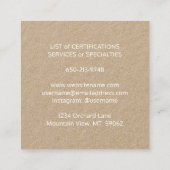 ペット座りトリマーサービスモダンクラユニークフト スクエア名刺 (裏面)