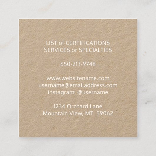 ペット座りトリマーサービスモダンクラユニークフト スクエア名刺 (裏面)