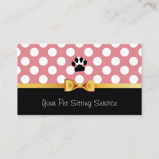 ペット座りペットケアかわいいピンクの水玉模様 名刺 (正面)