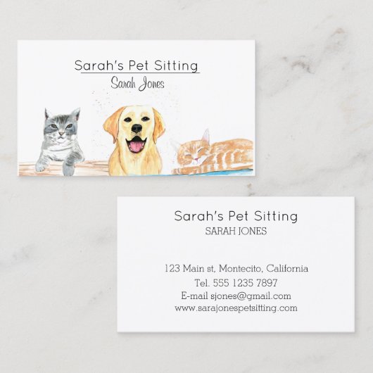 ペット座り犬ねこトレーニング水色 名刺 (正面/裏面)