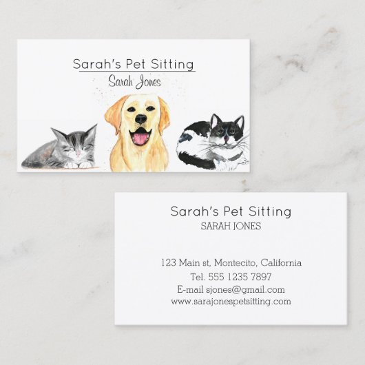 ペット座り犬ねこトレーニング水色 名刺 (正面/裏面)