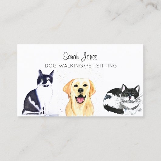 ペット座り犬歩く猫水色 名刺 (正面)