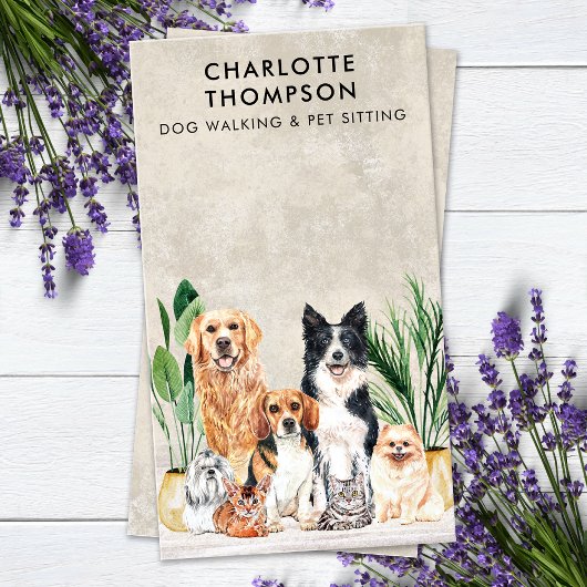 ペット座るドッグウォーカードッグトリマーボホウォーター色 名刺