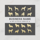ペット座るモダン金ゴールドドッグシルエットダークゲーリー スクエア名刺 (正面)