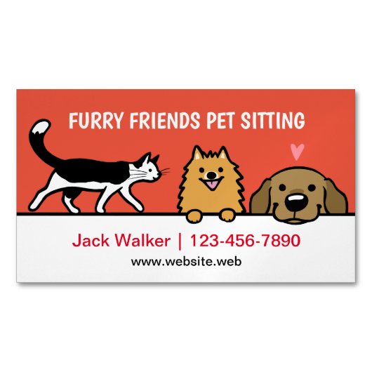 ペット座る犬とタキシード猫ポメラニア犬研究室 マグネット名刺 (正面)