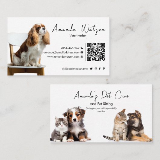 ペット座る,ペットショップ,獣医クリニック,ペットケア 名刺 (正面/裏面)