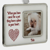 ペット引用文レッドポープリント塗りつぶしハートの形状と名前 シルバープレートフレームオーナメント (右)