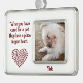 ペット引用文レッドポープリント塗りつぶしハートの形状と名前 シルバープレートフレームオーナメント (左)