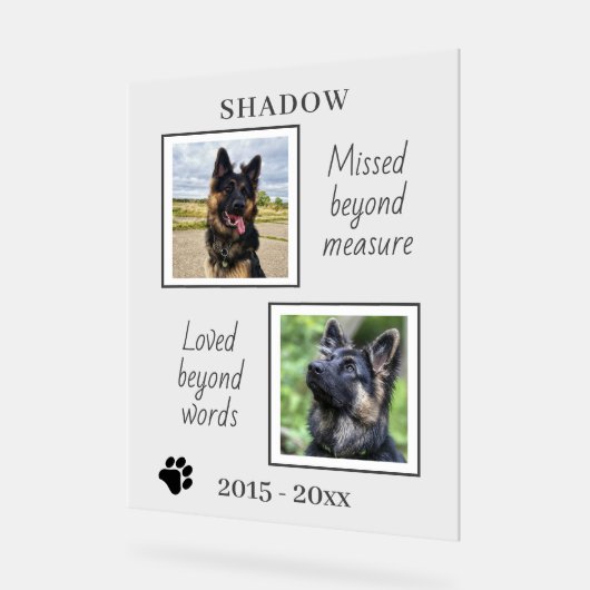 ペット恋しく思メモリーの写真を超えて アクリルサイン (傾斜)