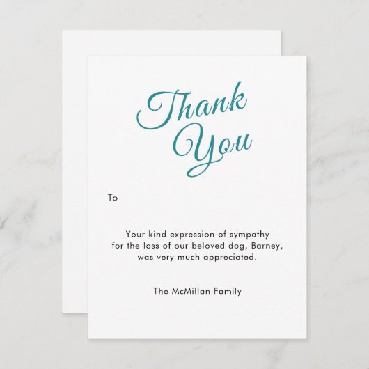 ペット悔やみや弔慰は応答の写真の平らなカード感謝していしています サンキューカード (正面/裏面)