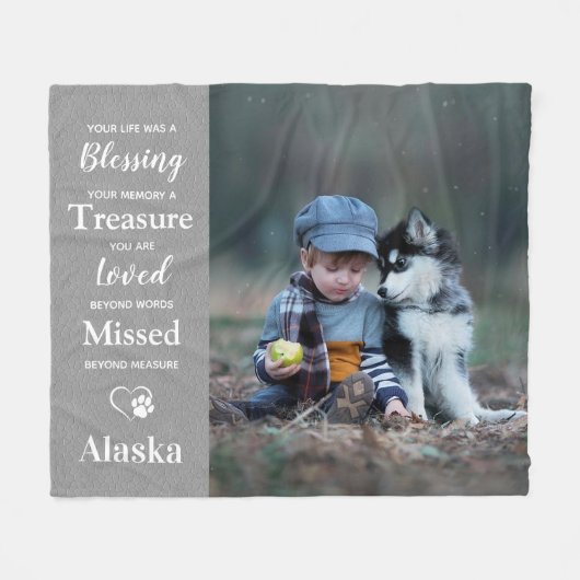 ペット悔やみや弔慰引用文記念犬メモリアル フリースブランケット (正面(横))