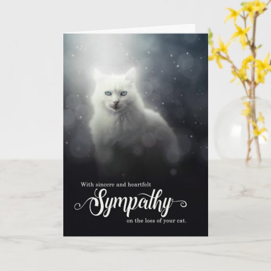 ペット悔やみや弔慰猫を亡くするための白い子猫 カード (黄色い花)