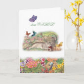ペット悔やみや弔慰、庭の猫、メッセカスタムージ カード (黄色い花)