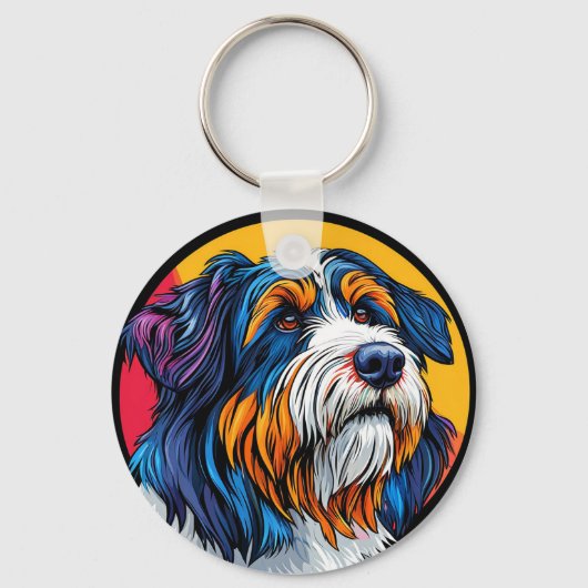 ペット愛好家のためのカラフルな犬の肖像画アクセサリー キーホルダー (正面)