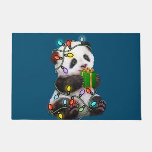 ペット愛好家のためのパンダの木のクリスマスライトクリスマス ドアマット