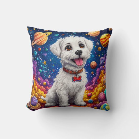ペット愛好家のための面白い宇宙飛行士の子犬ギフト クッション (正面)