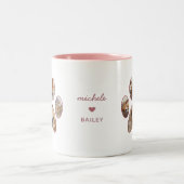 ペット愛好家ピンクのポープリント名写真コラージュ ツートーンマグカップ (中央)