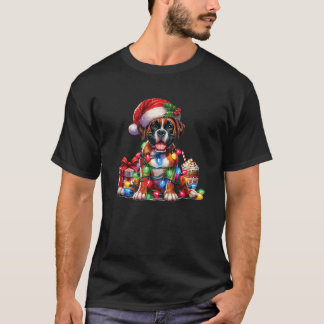 ペット愛好家 かわいいボクサー犬 トナカイの角 Tシャツ
