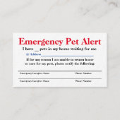 ペット所有者のための緊急ペット警報カード コーリングカード (裏面)